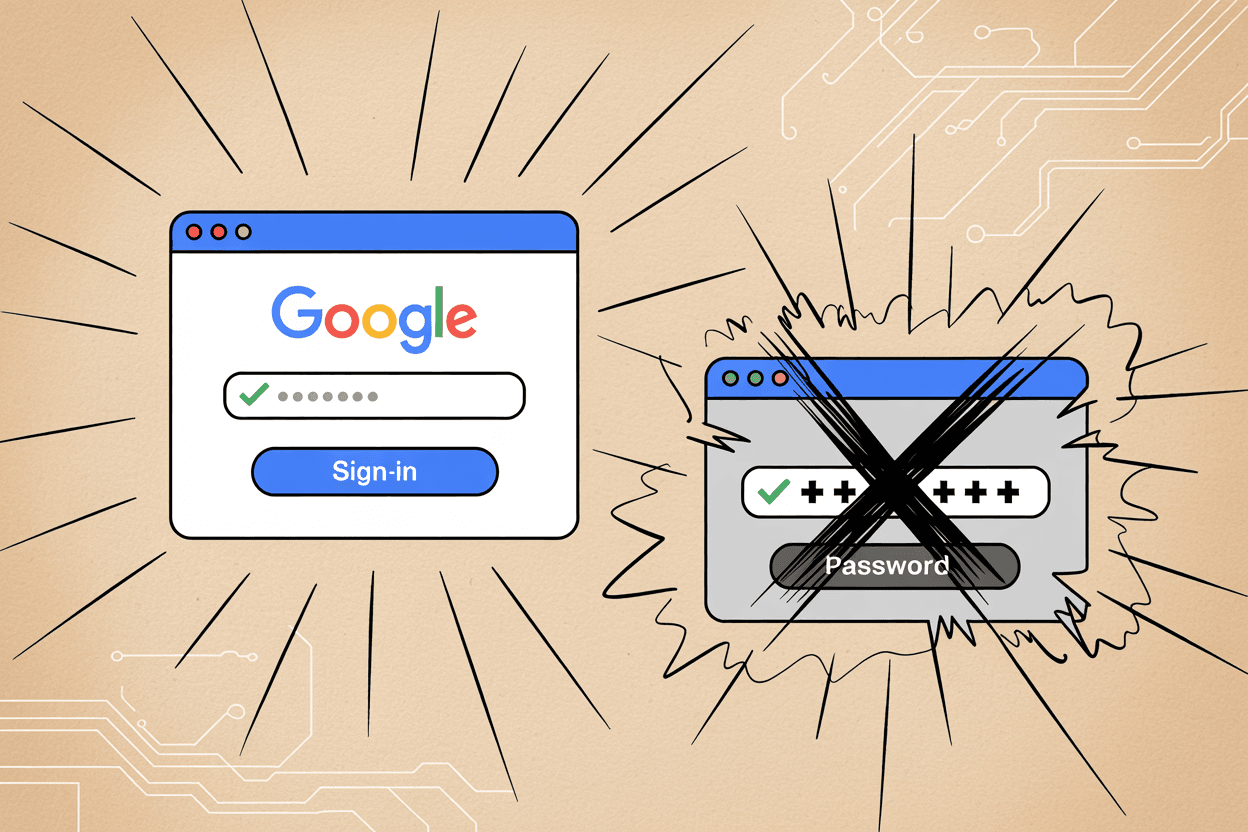 OAuth security comparison showing safe Google sign-in versus unsafe password sharing